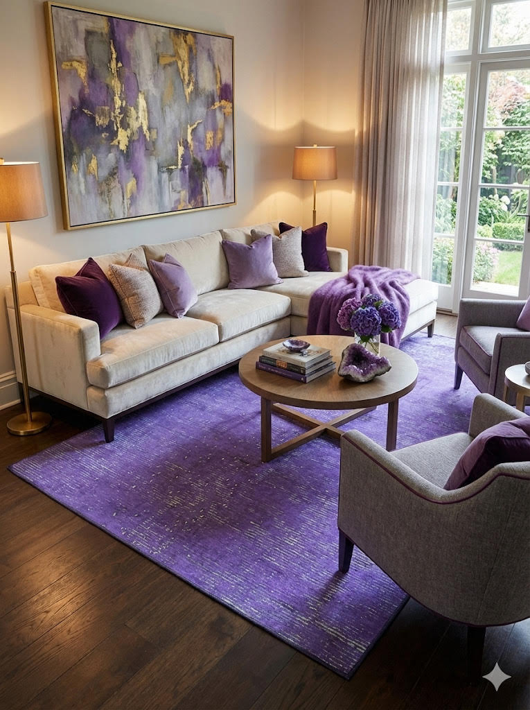 6' x 9' Purple Solid Modern Washable Non Slip Backing Area Rug