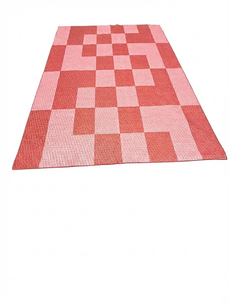 8' x 12' Red Pink Modern Geometric Checkered Washable Non Slip Backing Area Rug