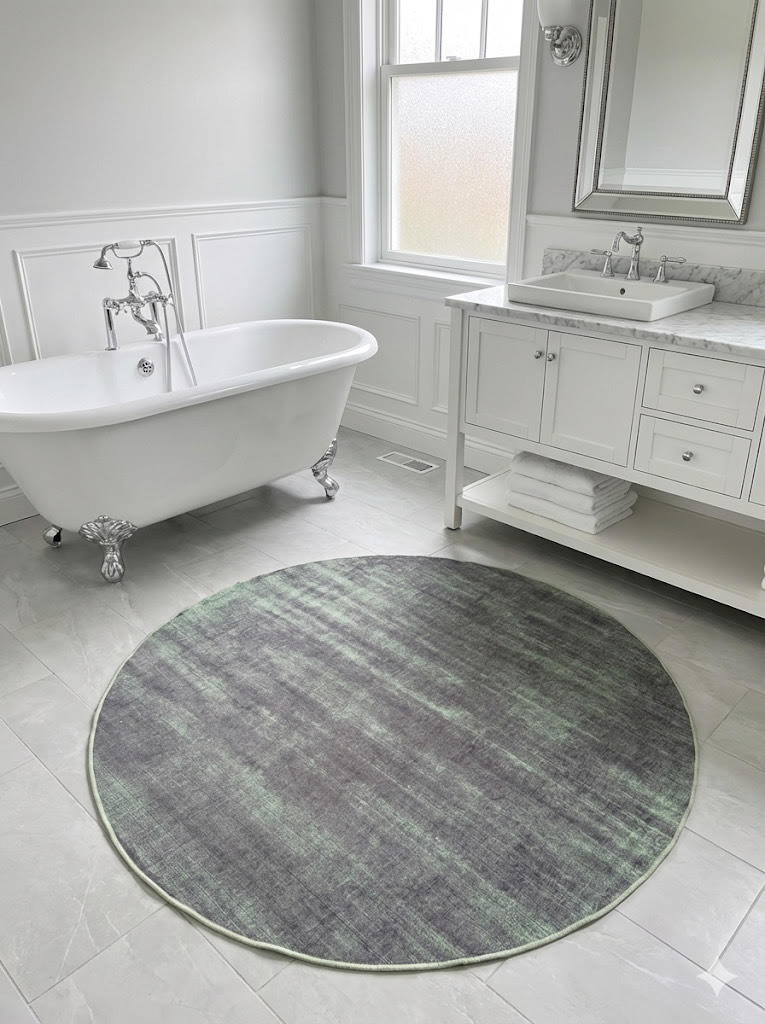 5ft Round Gray Green Solid Modern Washable Non Slip Backing Area Rug