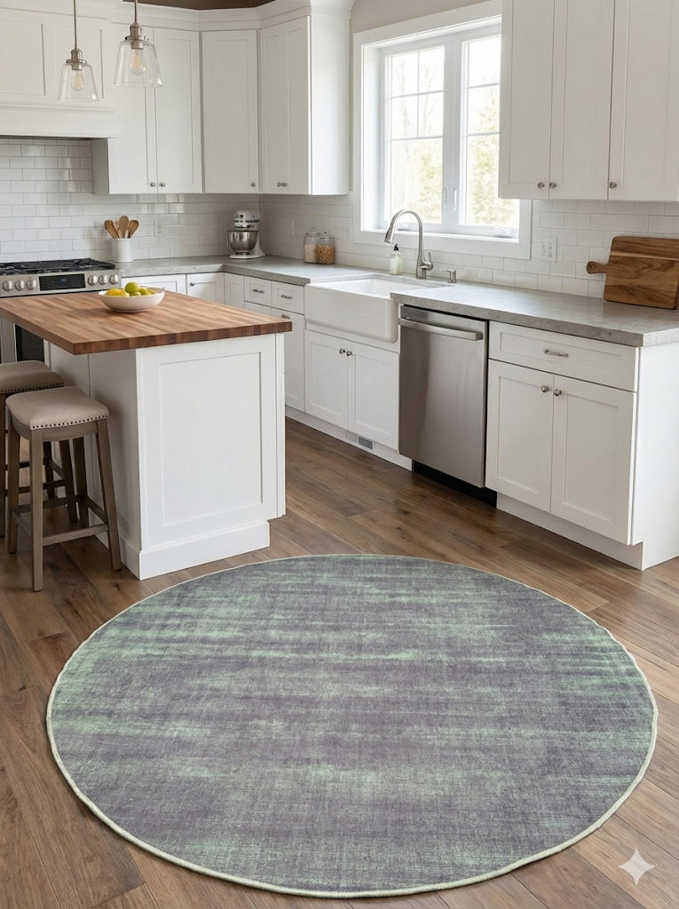 5ft Round Gray Green Solid Modern Washable Non Slip Backing Area Rug