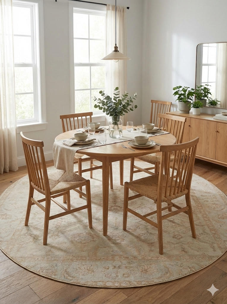 7' Round Beige Cream Floral Traditional Vintage Washable Non Slip Backing Area Rug