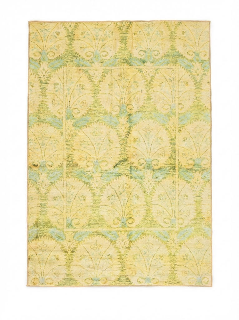 6' x 9' Green Yellow Floral Traditional Washable Non Slip Backing Area Rug