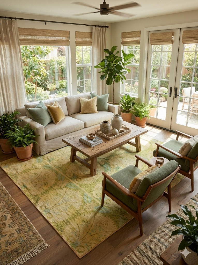 6' x 9' Green Yellow Floral Traditional Washable Non Slip Backing Area Rug