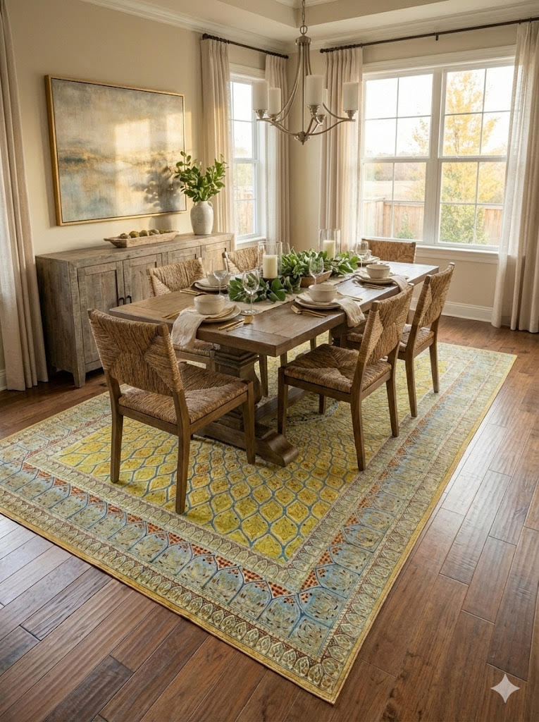 8' x 12' Yellow Blue Traditional Vintage Floral Persian Style Washable Non Slip Backing Area Rug