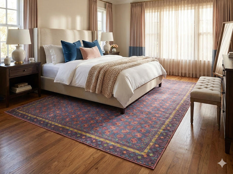 8' x 10' Blue Red Traditional Vintage Floral Persian Style Washable Non Slip Backing Area Rug