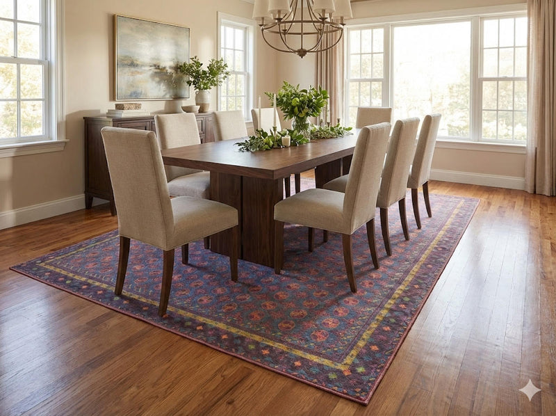 8' x 10' Blue Red Traditional Vintage Floral Persian Style Washable Non Slip Backing Area Rug