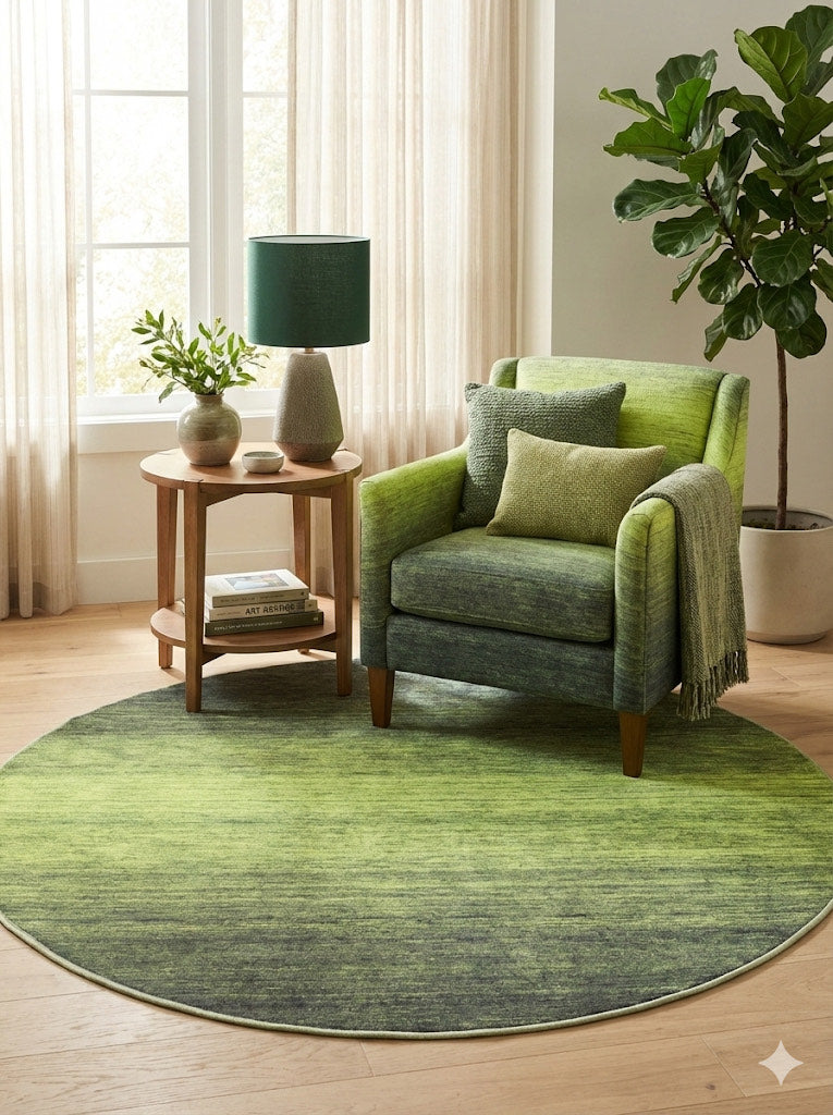 5ft Green Super-Soft Round Stain-Resistant Area Rug