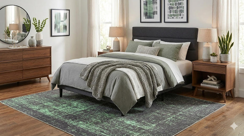 8' x 10' Green Distressed Abstract Modern Washable Non Slip Backing Area Rug