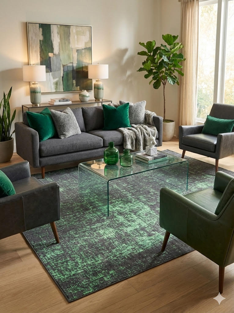 8' x 10' Green Distressed Abstract Modern Washable Non Slip Backing Area Rug