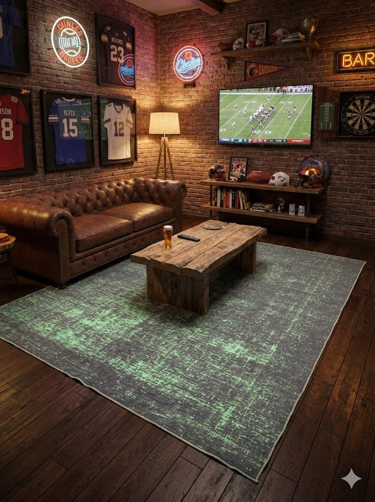 8' x 10' Green Distressed Abstract Modern Washable Non Slip Backing Area Rug