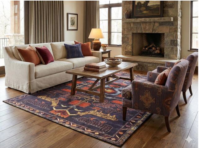 5' x 7' Rectangular Charcoal Rust Pictorial Tribal Washable Area Rug