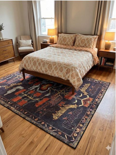 5' x 7' Rectangular Charcoal Rust Pictorial Tribal Washable Area Rug
