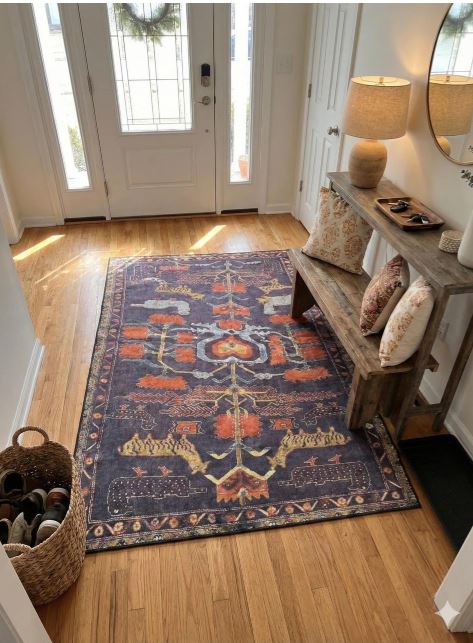 5' x 7' Rectangular Charcoal Rust Pictorial Tribal Washable Area Rug
