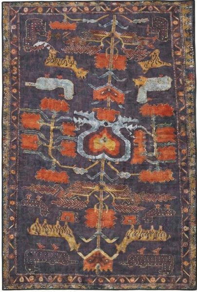 5' x 7' Rectangular Charcoal Rust Pictorial Tribal Washable Area Rug