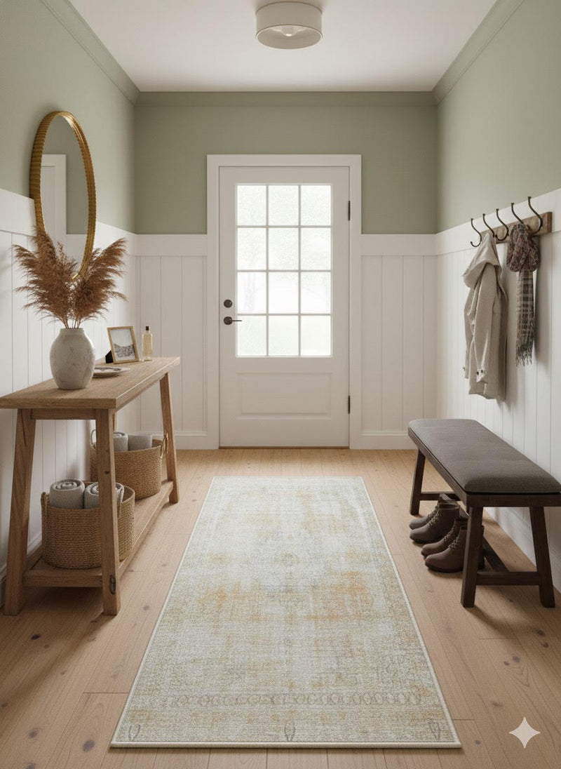 2' x 5' Warm Ivory / Light Beige Neutral Ombre Washable Runner Rug