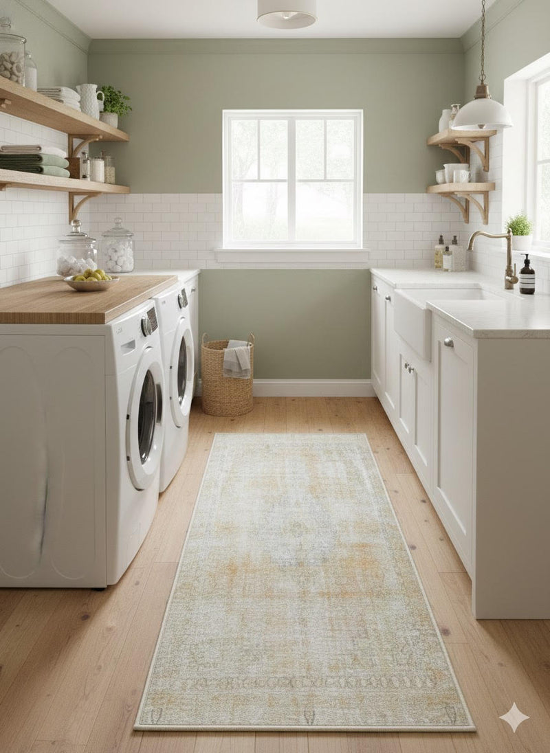 2' x 5' Warm Ivory / Light Beige Neutral Ombre Washable Runner Rug