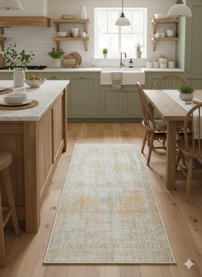 2' x 5' Warm Ivory / Light Beige Neutral Ombre Washable Runner Rug