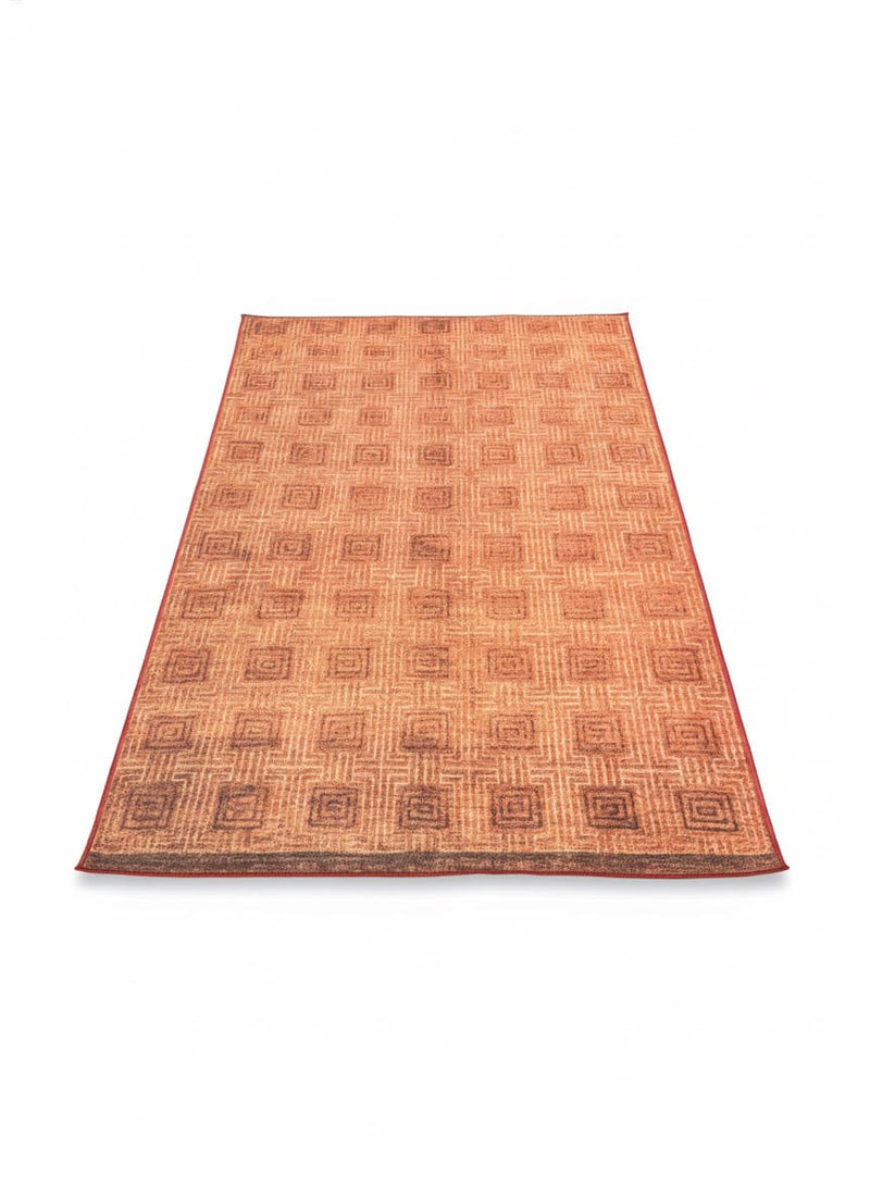 5' x 8' Terracotta / Rust Burnt Orange Washable Geometric Textured Area Rug