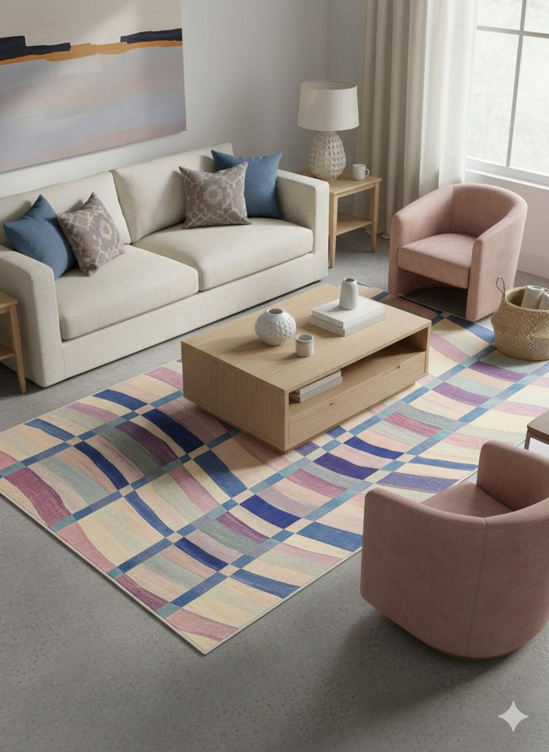 5' x 8' Multi Color Washable Abstract Geometric Area Rug