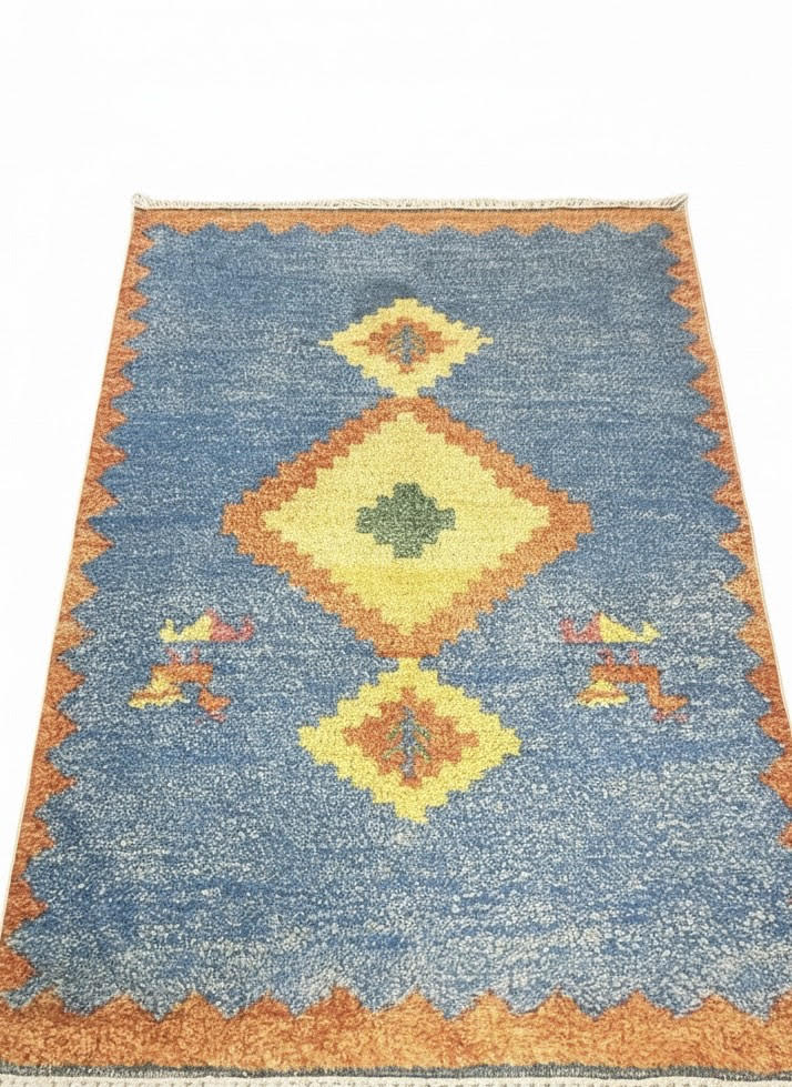 8' x 12' Blue Terracotta Orange Washable Southwestern Geometric Area Rug