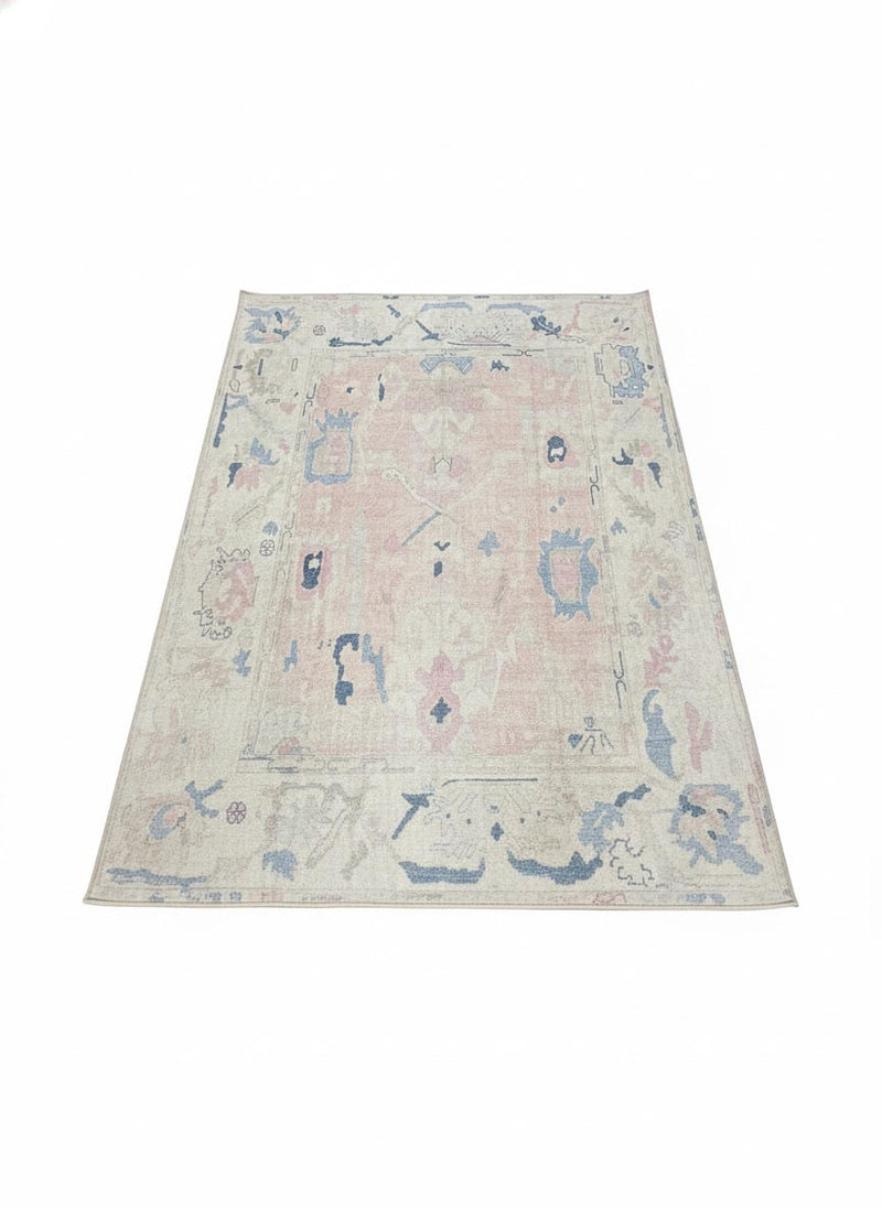 5' x 7' Ivory/Cream  Blush Pink  Washable Abstract Vintage Area Rug