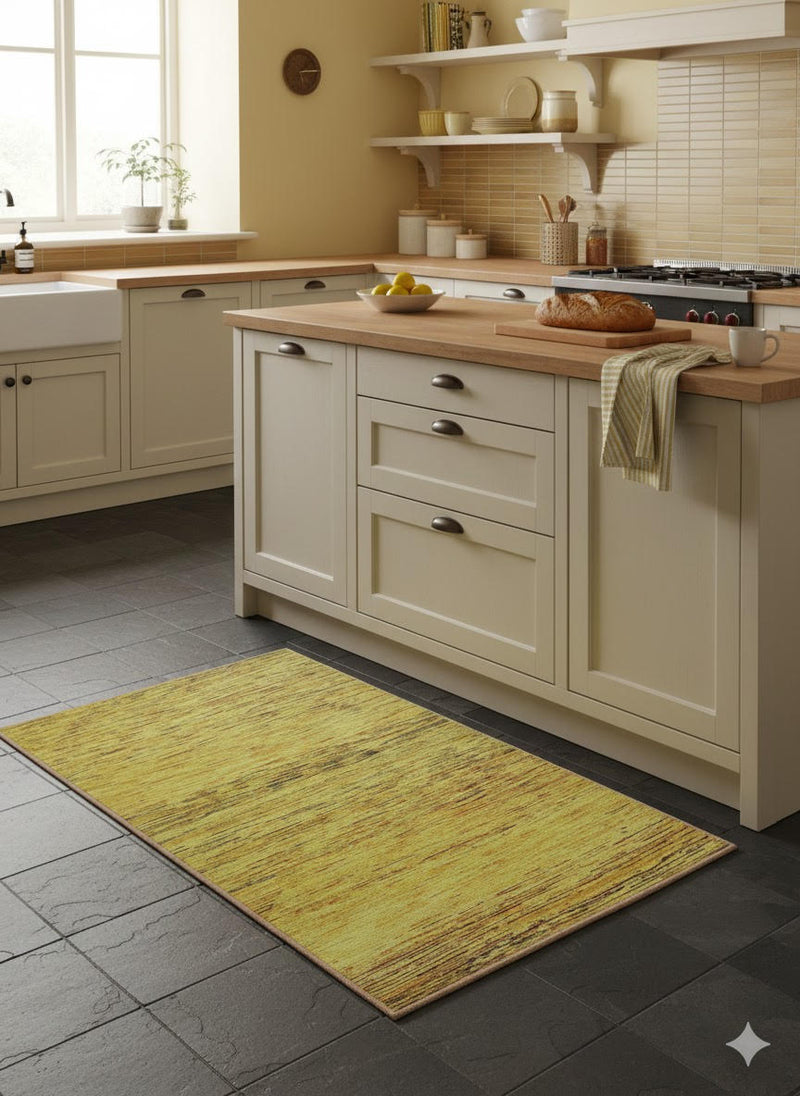 3' x 5' Olive Yellow Warm Beige Washable Solid Textured Area Rug