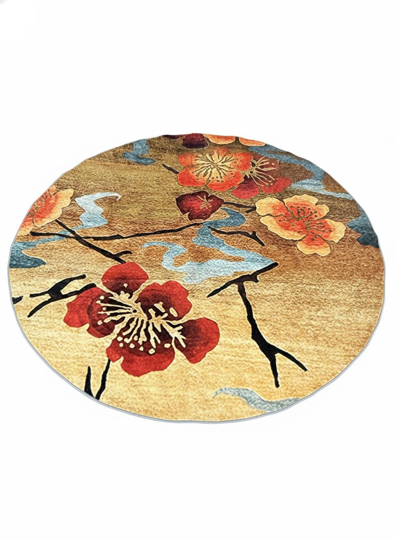 6' Round Multi Color Floral Traditional Washable Area Rug