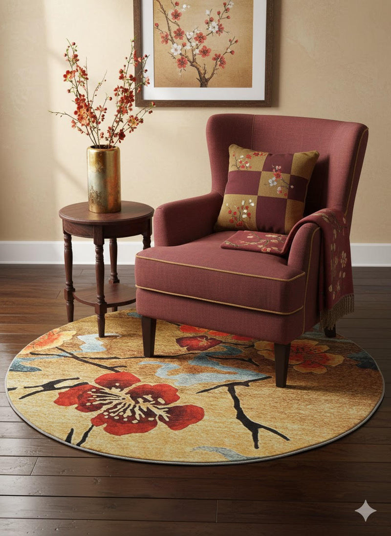 6' Round Multi Color Floral Traditional Washable Area Rug