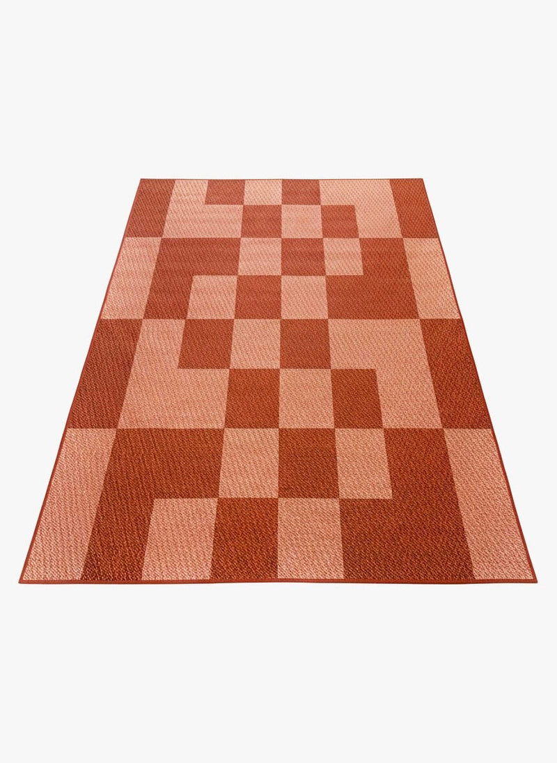 5' x 7' Terracotta Clay, Soft Blush, Warm Rust Washable Checkered Area Rug