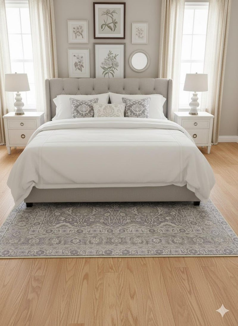 5' x 8' Soft Gray Muted Charcoal Washable Distressed Medallion Area Rug