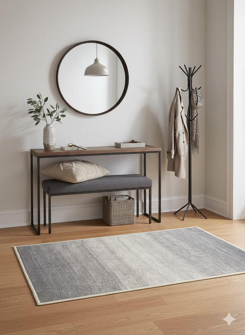 2' x 3' Gray Ivory / Cream Ombre Washable Area Rug