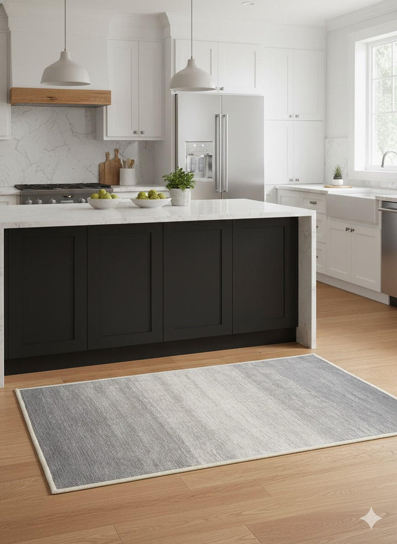 2' x 3' Gray Ivory / Cream Ombre Washable Area Rug