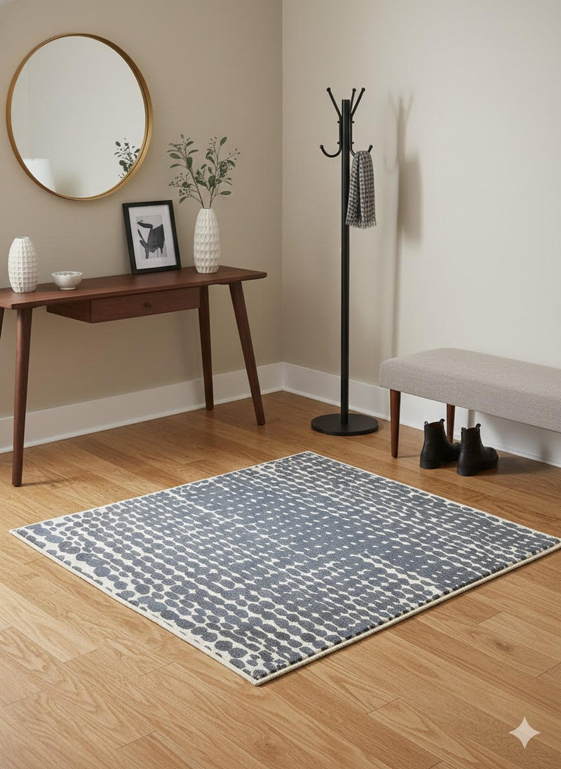 5' x 5' Square Charcoal Gray Ivory / Off-White Abstract Modern Washable Area Rug