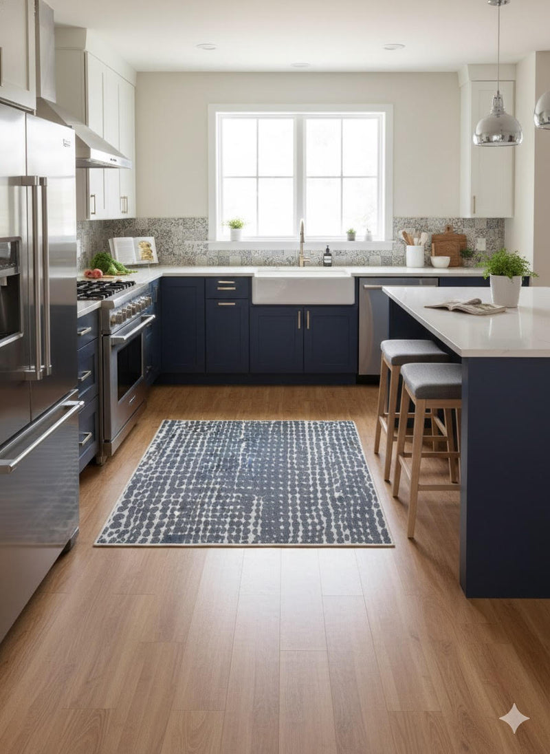 5' x 5' Square Charcoal Gray Ivory / Off-White Abstract Modern Washable Area Rug