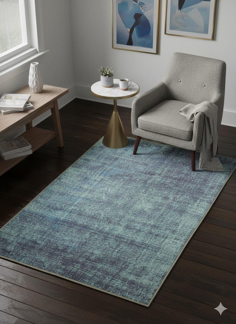 4' x 6' Rectangle Teal Blue Aqua Solid Modern Washable Area Rug