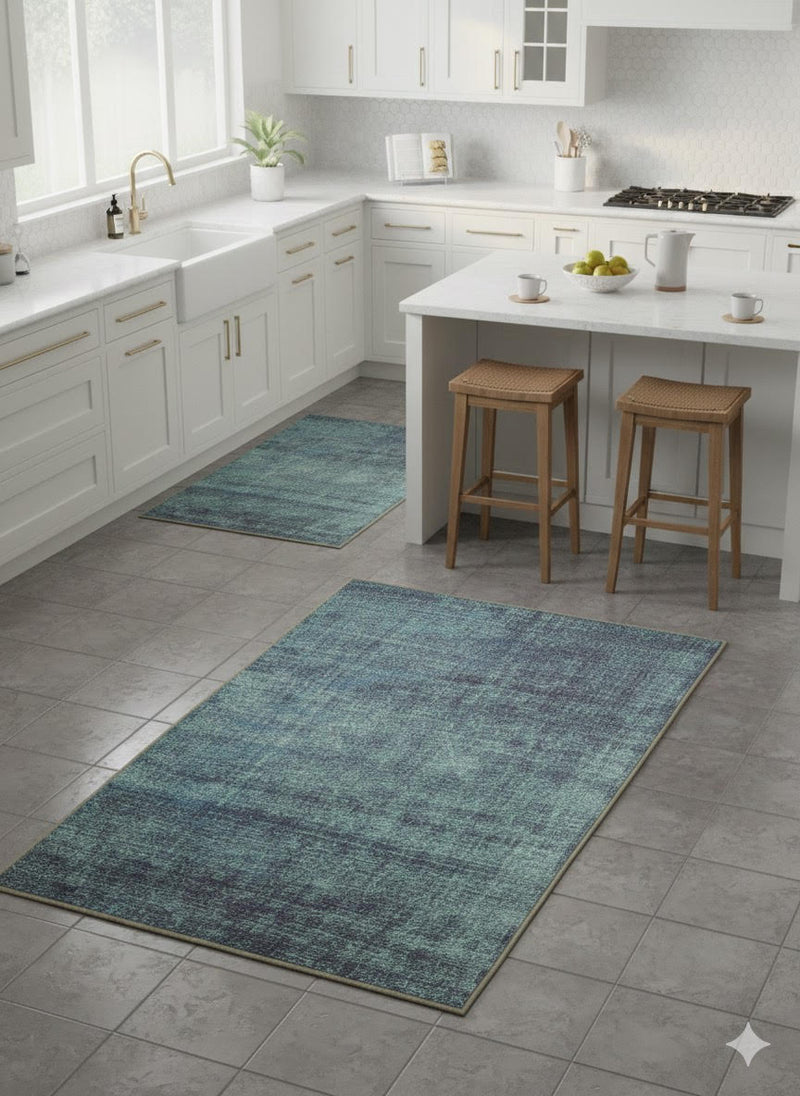 4' x 6' Rectangle Teal Blue Aqua Solid Modern Washable Area Rug