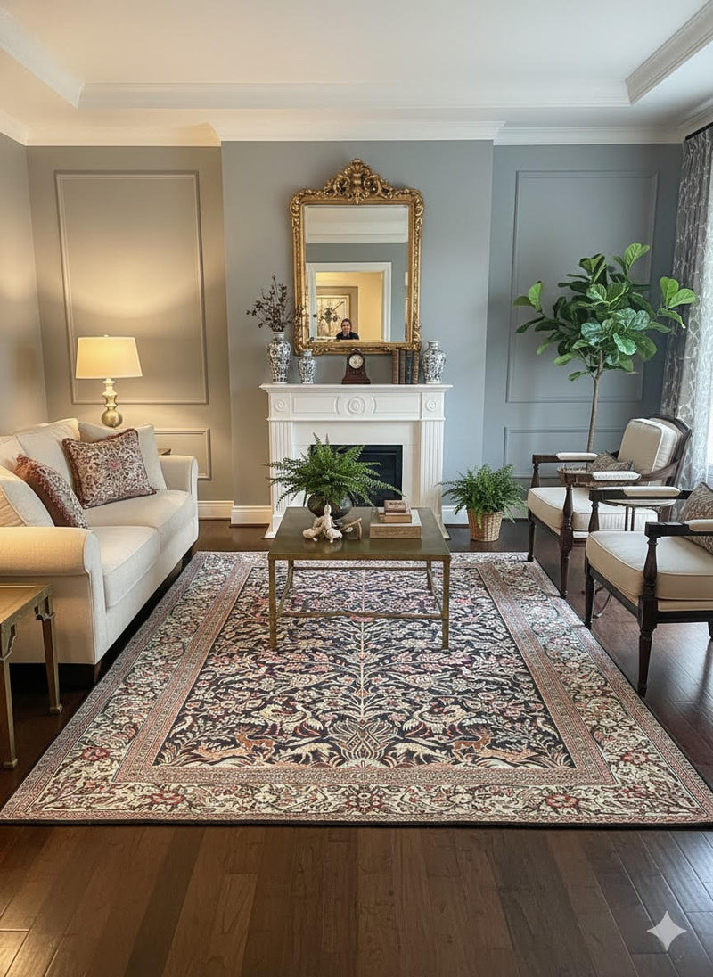 7' x 7' Square Multi Color Floral Traditional Washable Area Rug