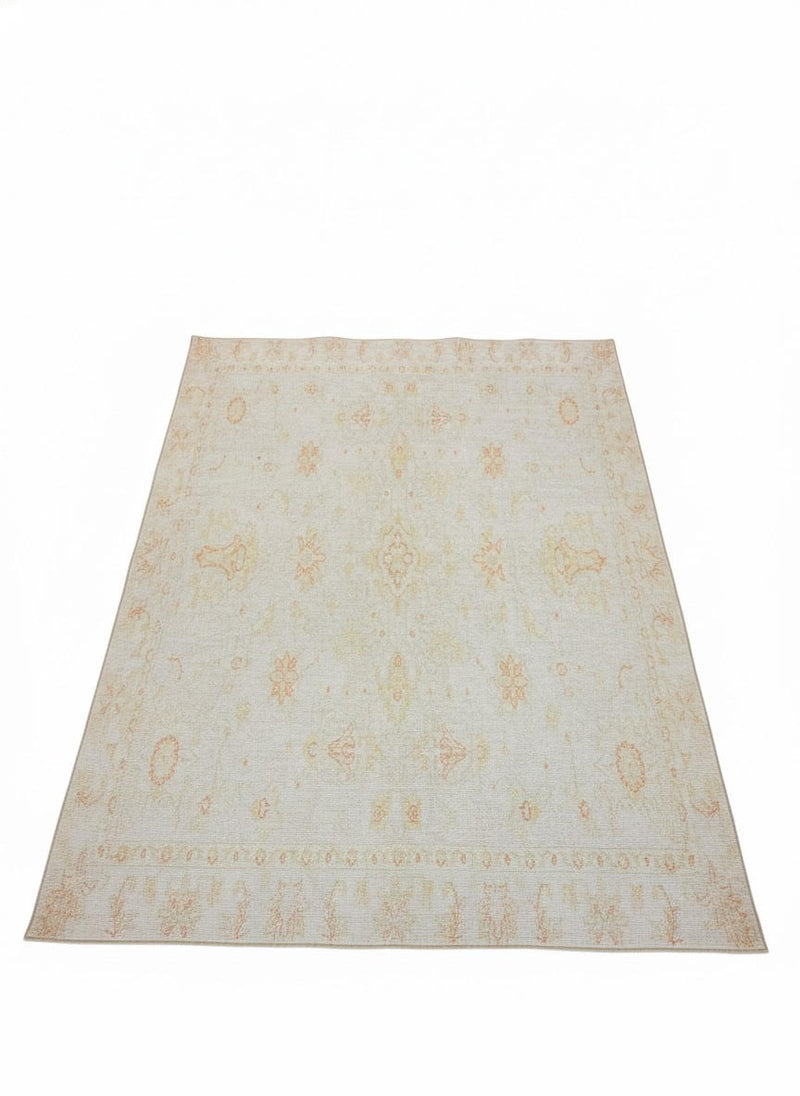 8' x 8' Square Ivory Pale Cream Beige Floral Vintage Washable Area Rug