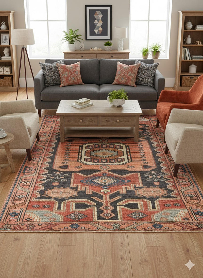 5' x 7' Rectangle Multi Color Geometric Tribal Washable Area Rug