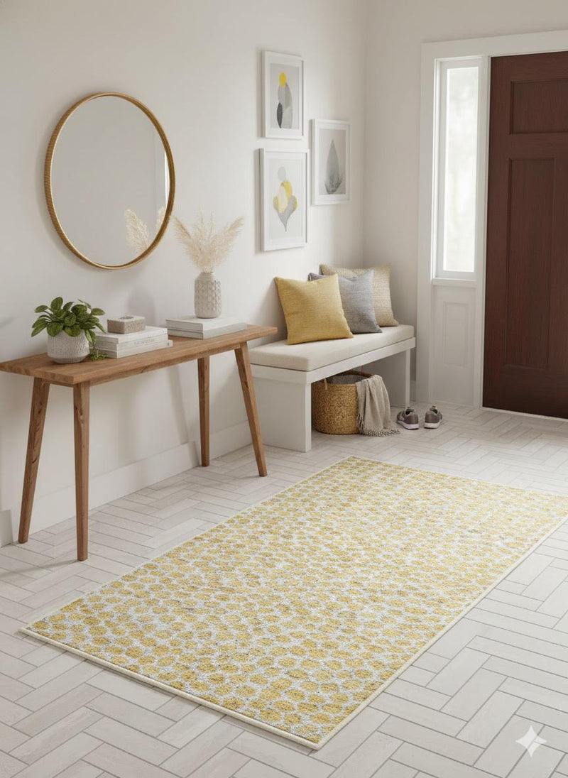 3' x 5' Rectangle Yellow Ivory Off-White Geometric Modern Washable Area Rug