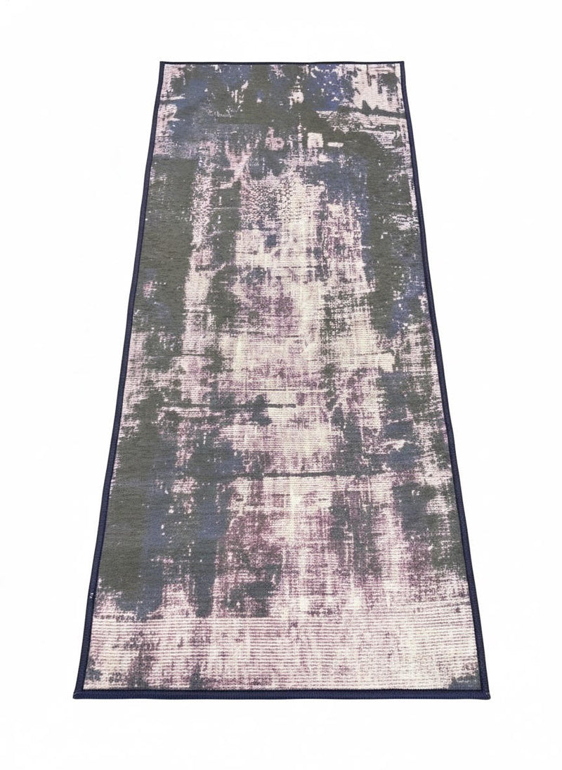 2' x 5' Rectangle Slate Blue / Blue-Gray Abstract Modern Washable Area Rug