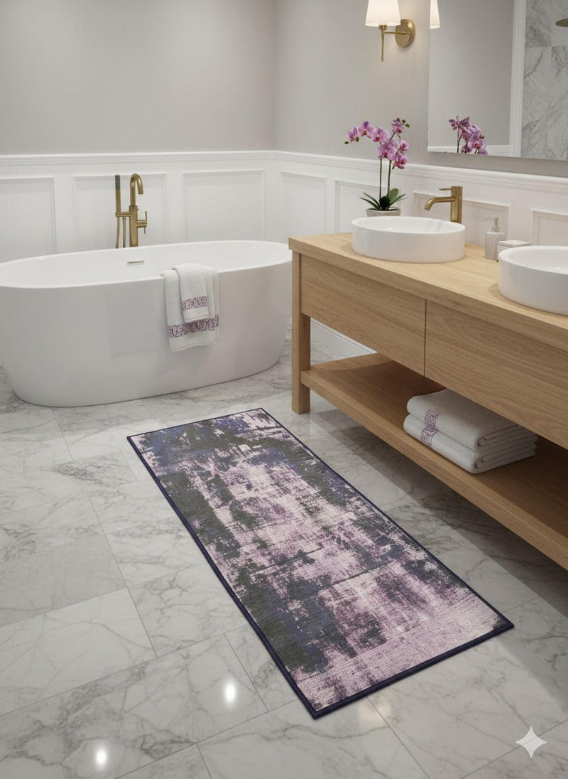 2' x 5' Rectangle Slate Blue / Blue-Gray Abstract Modern Washable Area Rug