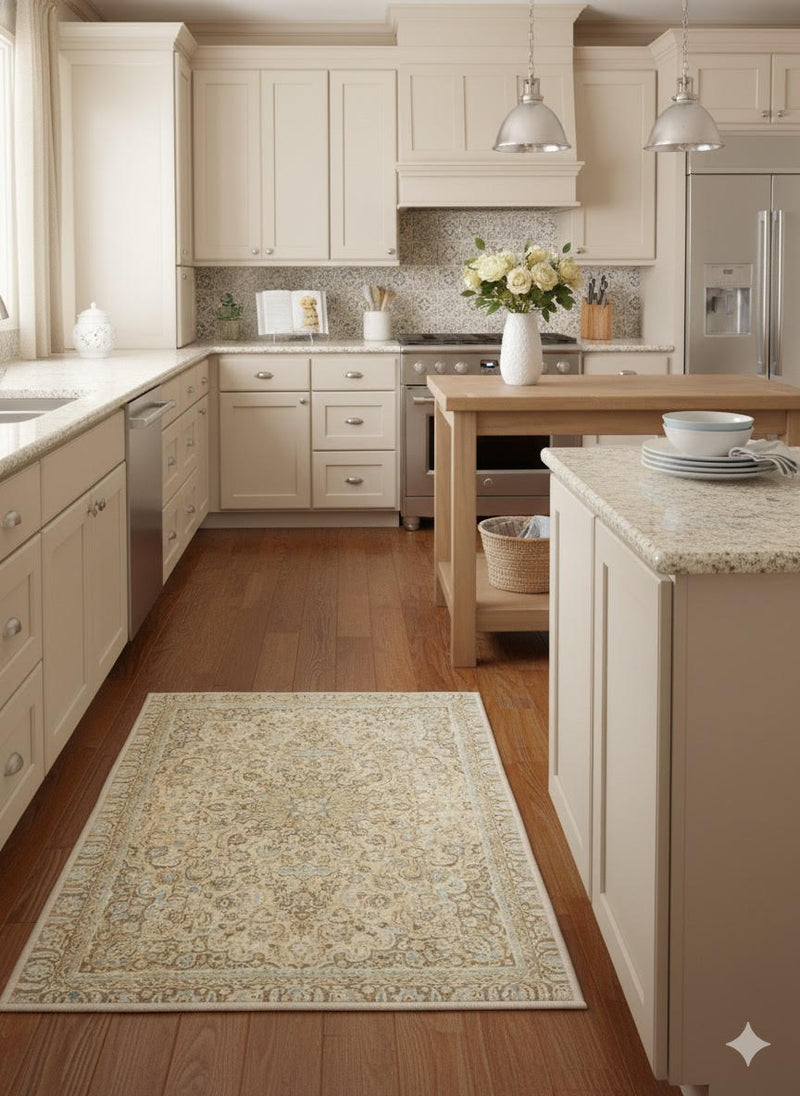 2' x 3' Rectangle Beige Ivory Floral Medallion Vintage Washable Area Rug