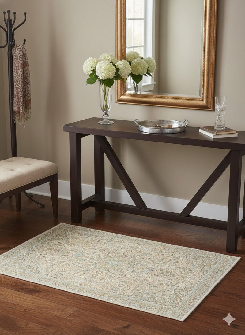 2' x 3' Rectangle Beige Ivory Floral Medallion Vintage Washable Area Rug