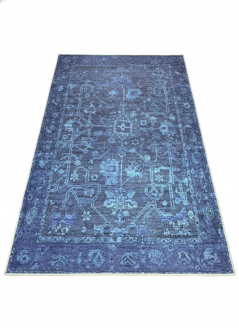 6' × 9' Rectangular Blue Light Blue Vintage Floral Medallion Washable Area Rug