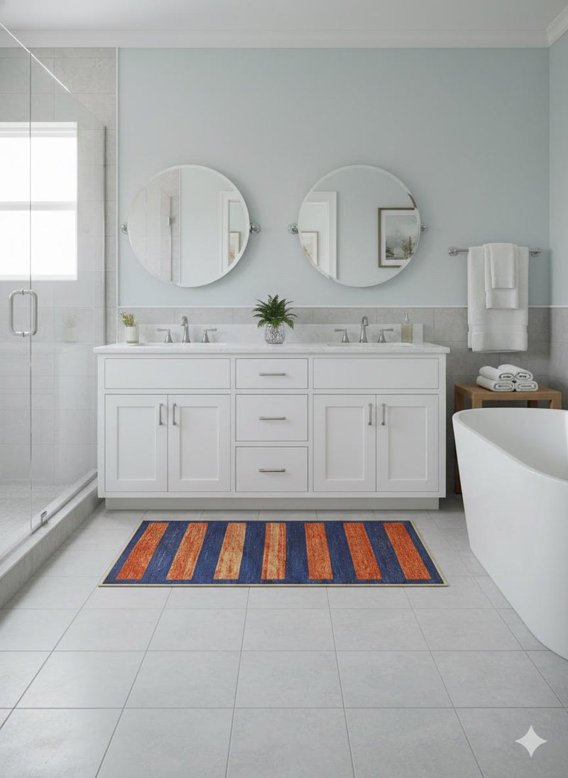 3' × 5' Rectangular Navy Rust Striped Modern Washable Area Rug