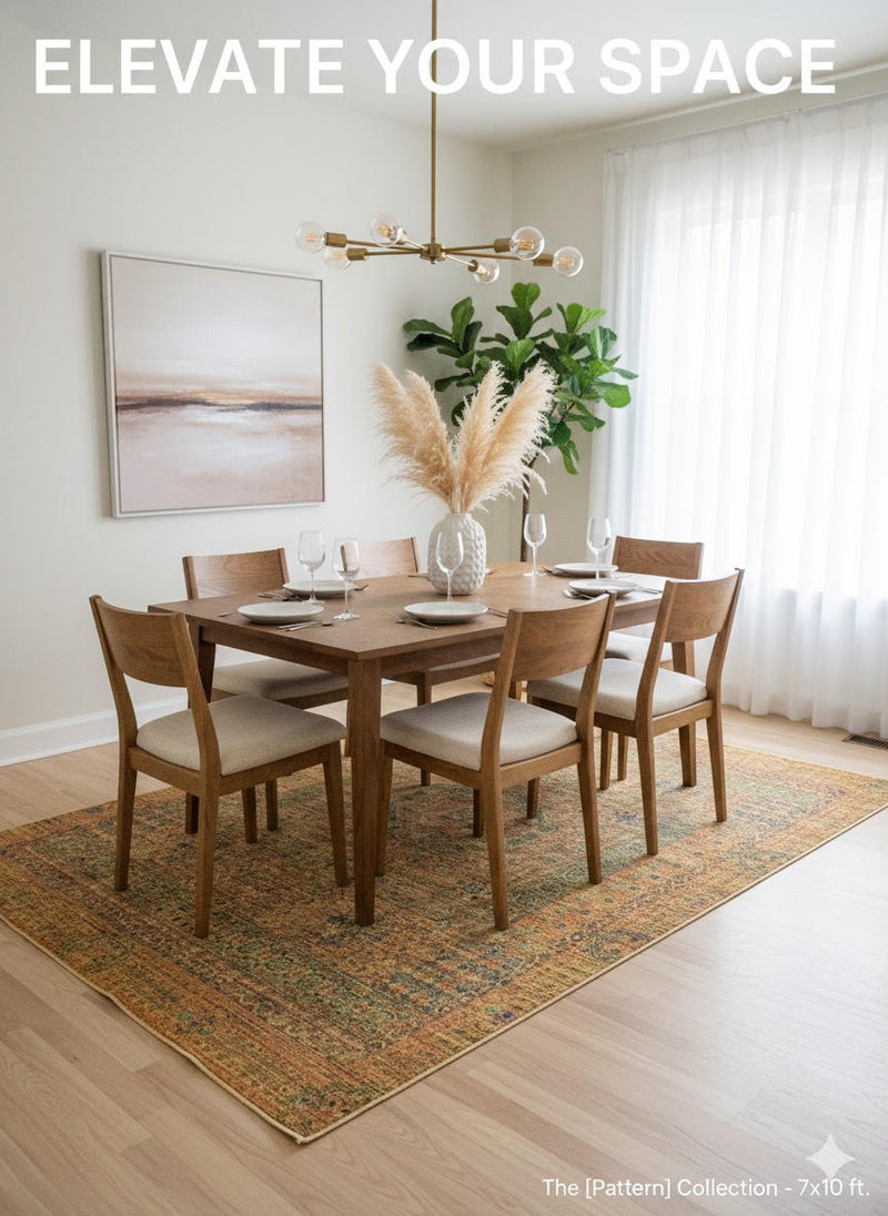 7' x 10' Rectangular Antique Gold Green Brown Distressed Medallion Vintage Washable Area Rug