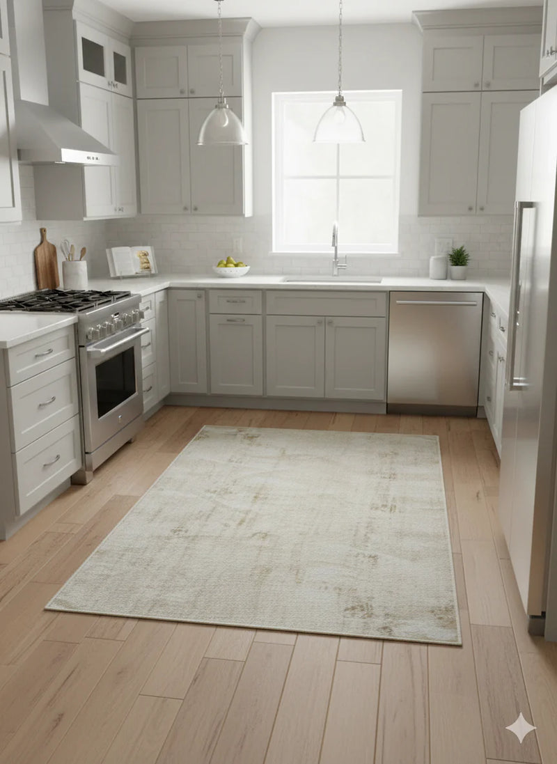 3' x 5' Rectangle Ivory & Light Gray Distressed Traditional Washable Area Rug