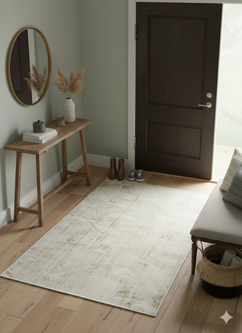 3' x 5' Rectangle Ivory & Light Gray Distressed Traditional Washable Area Rug