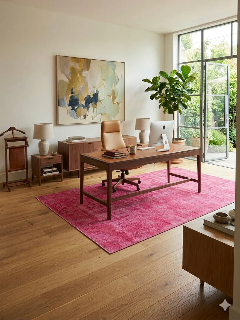6' x 9' Rectangular Pink & Rose Distressed Vintage Washable Area Rug